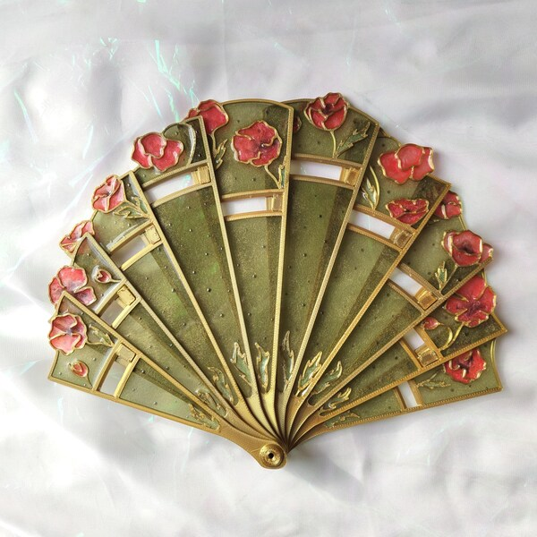 Poppy flower hand fan